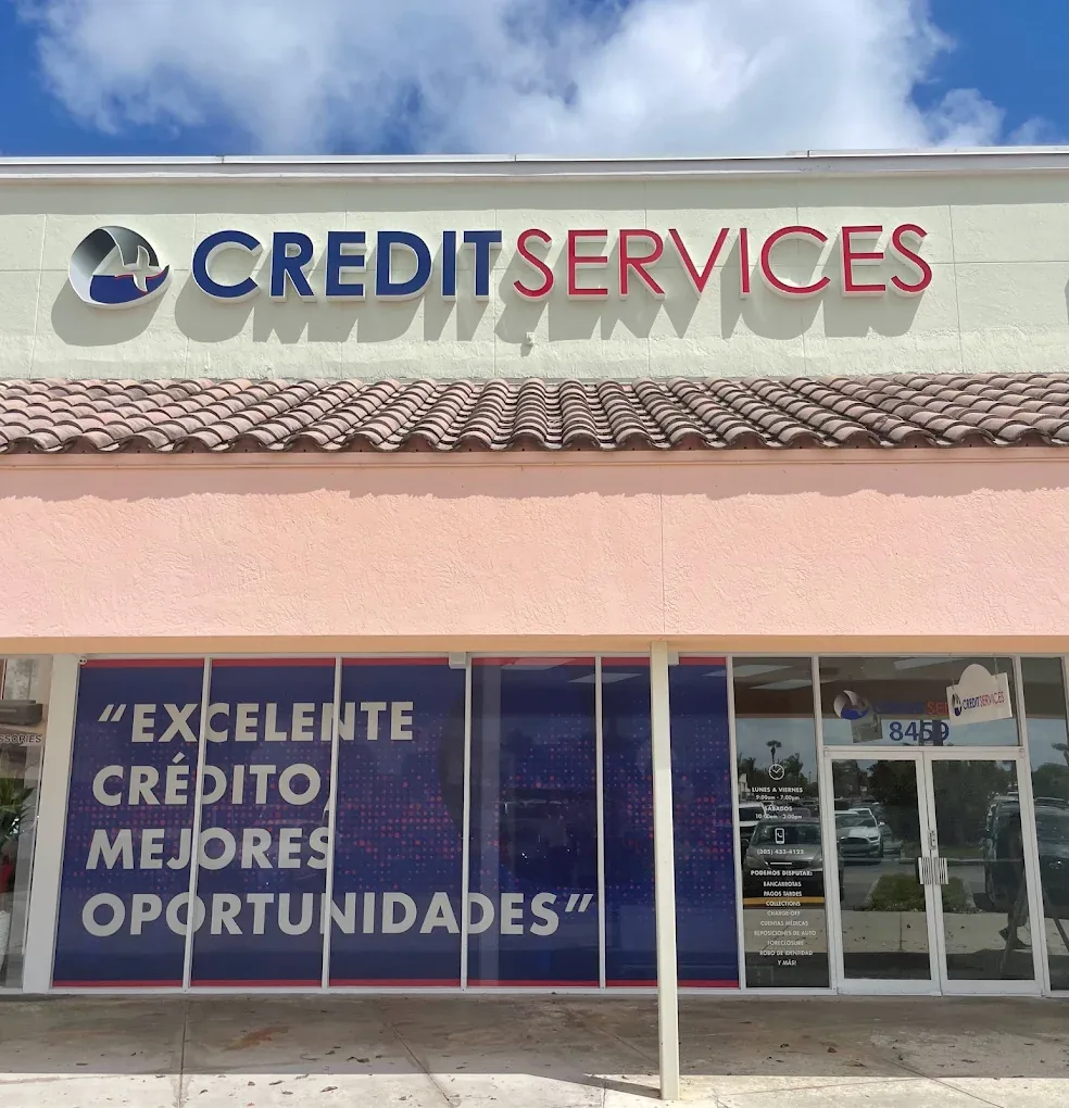 The Credit Services sign above the office entrance